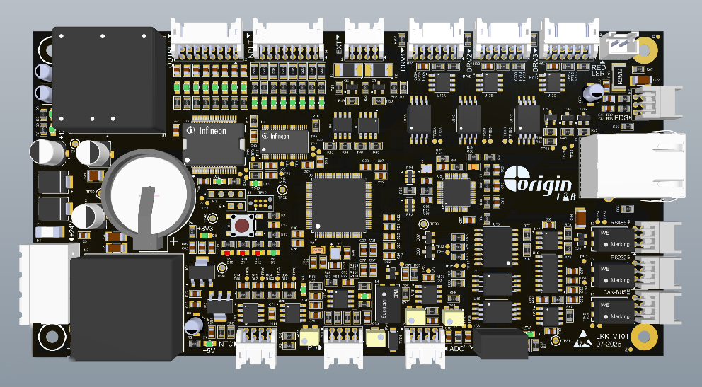 Laser control card, top view with labeled connectors