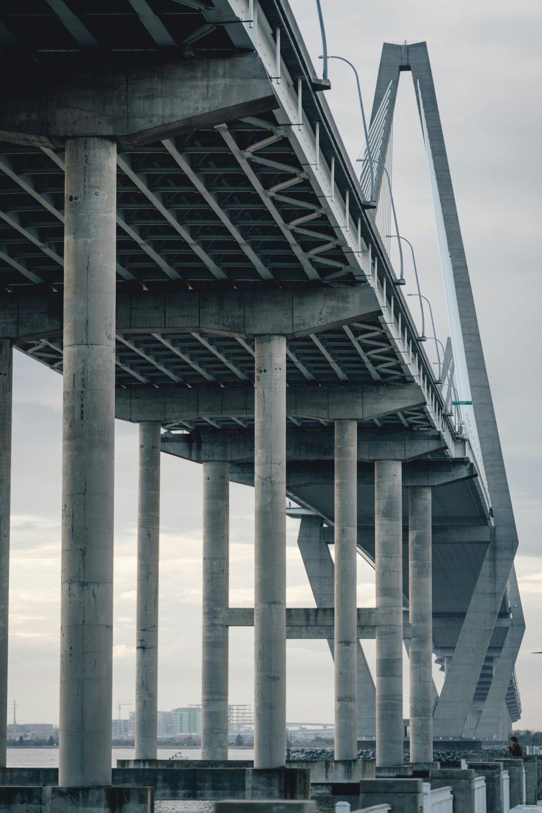 Concrete bridge piers seen from below